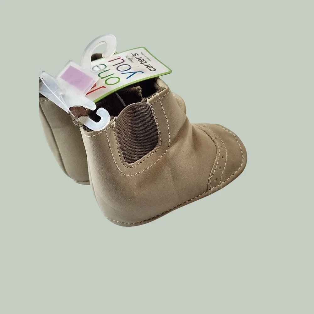 Just One You Carter's Baby Shoes NB Tan Wingtip Chelsea Booties Newborn